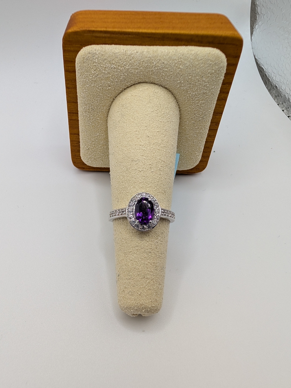 Sterling Silver Amethyst Halo Ring - Purple Gemstone Women's Ring